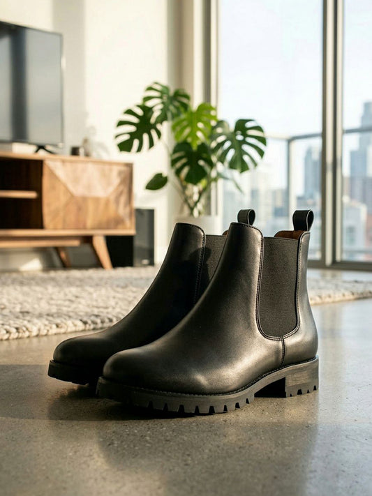 Luxe Deep Tread Chelsea Boots in Black