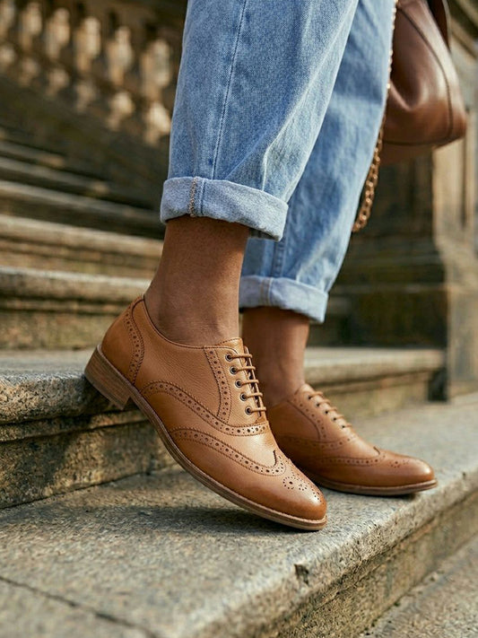 Wide Fit Oxford Brogues in Tan