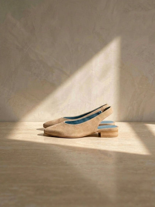 Slingbacks in Stone Vegan Suede