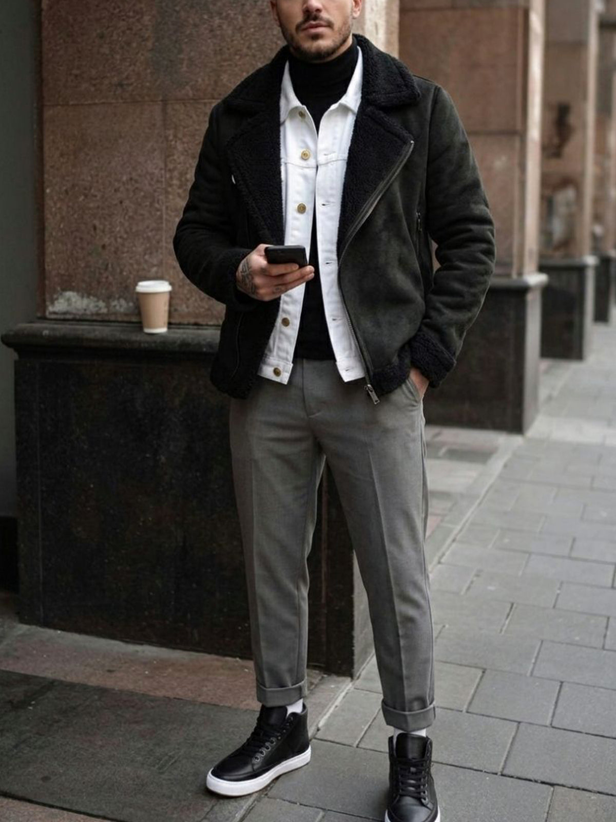 Recycled Vegan Shearling Aviator in Black