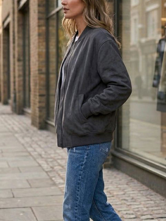 Bomber Jacket in Black Vegan Suede