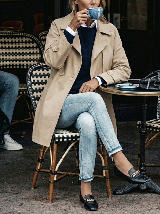 Cotton-Gaberdine Trench Coat in Beige Cotton Gaberdine