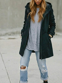 Vegan Wool Hooded Coat in Black