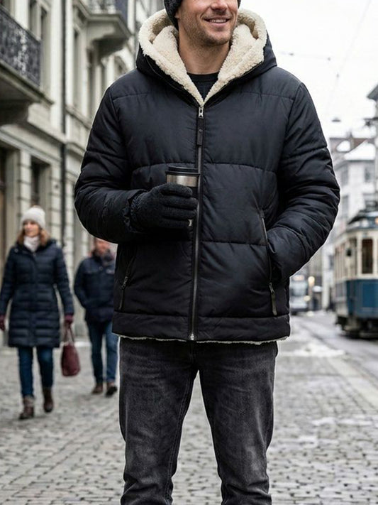 Recycled Vegan Shearling Puffer in Black