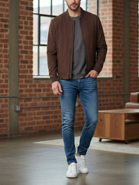 Bomber Jacket in Dark Brown Vegan Suede
