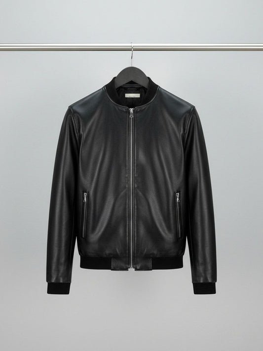 Bomber Jacket in Black Vegan Suede