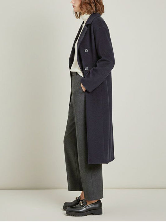 Double Breasted Vegan Wool Coat in Black