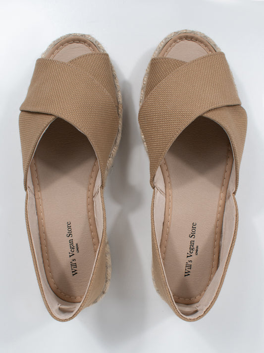 Recycled Espadrille Cross Over Straps in Beige Canvas