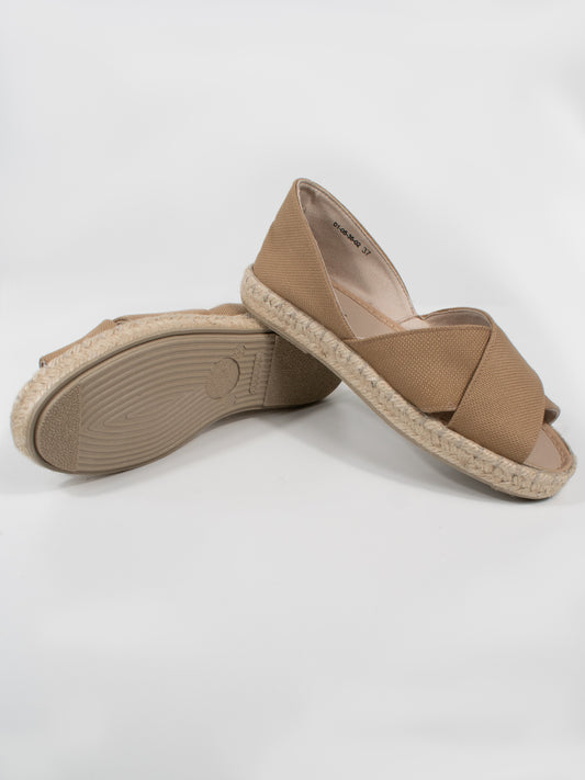 Recycled Espadrille Cross Over Straps in Beige Canvas