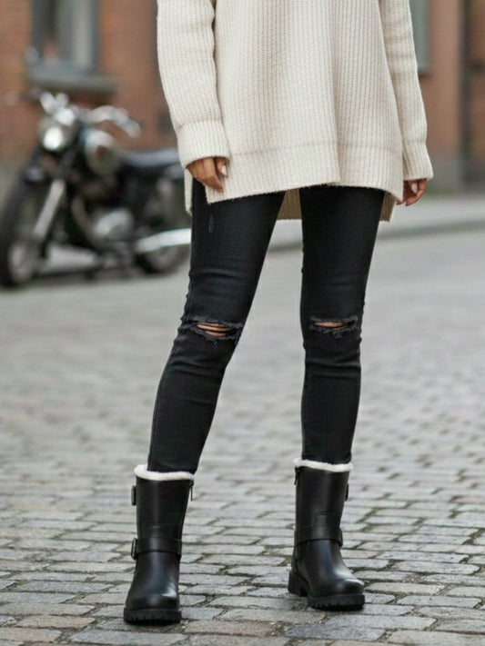 Insulated Biker Boots in Black