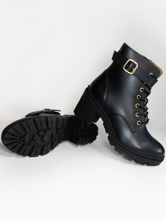 Lace Up Track Sole Booties in Black