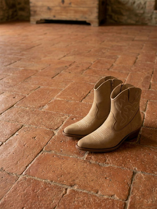 Low Western Boots in Sand Vegan Suede