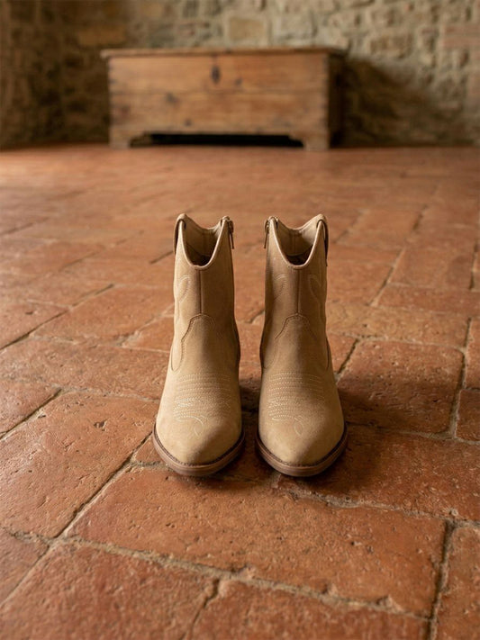 Low Western Boots in Sand Vegan Suede