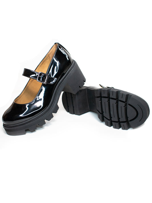 Track Sole Mary Janes in Black