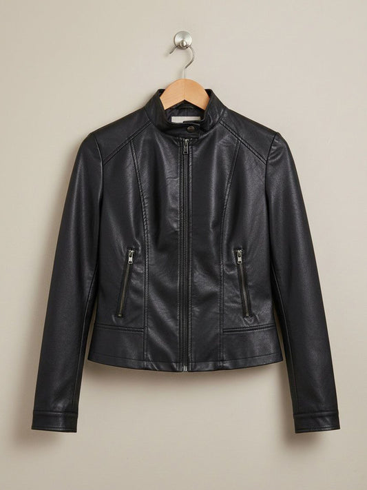 Racer Jacket in Black Vegan Leather
