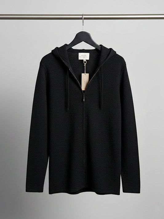 Recycled Zip Up Knit Hoodie in Black Knit