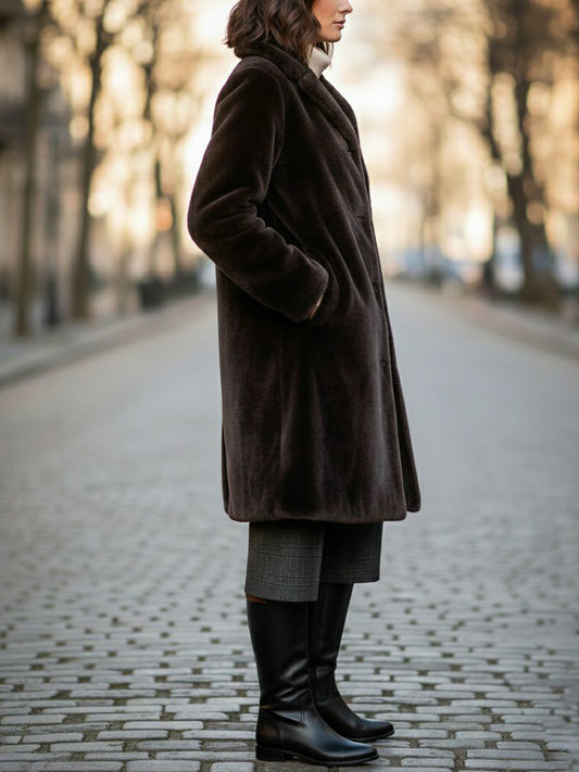 Recycled Vegan Fur Coat in Chocolate