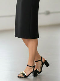 Ruffle Sandals in Patent Black & Gold