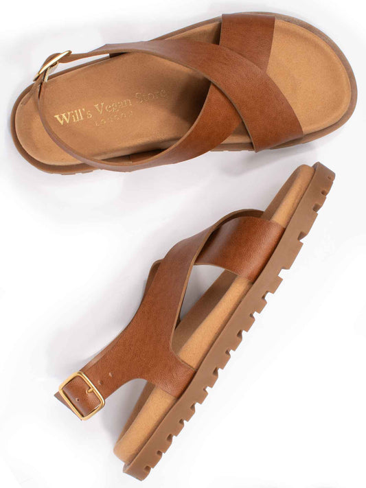 Cross Over Footbed Sandals in Tan
