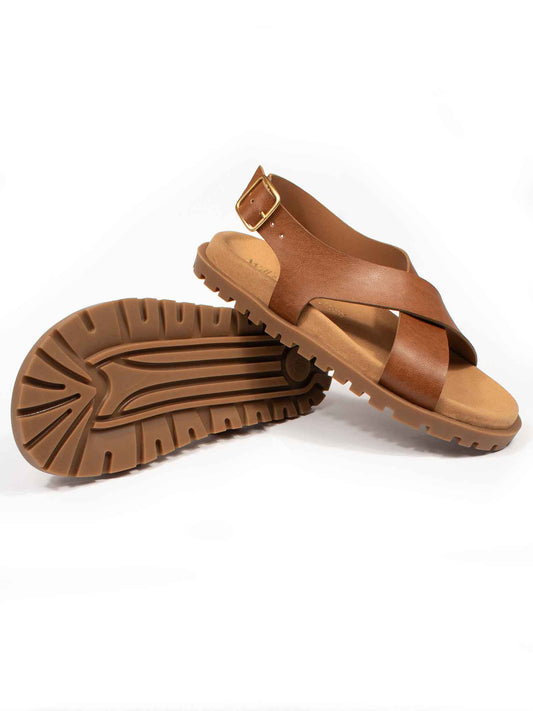 Cross Over Footbed Sandals in Tan