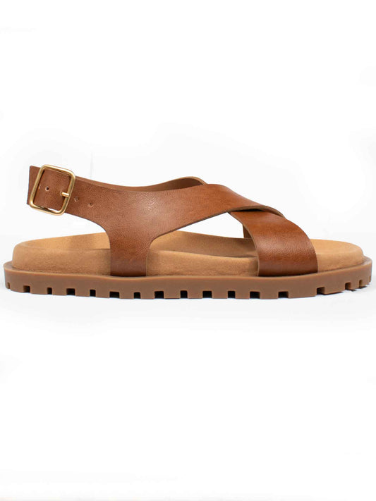 Cross Over Footbed Sandals in Tan