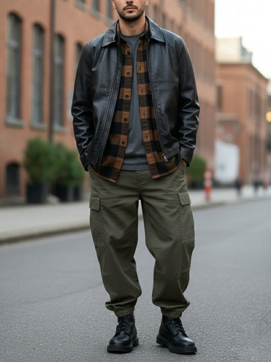 Shirt Collar Jacket in Black Vegan Leather