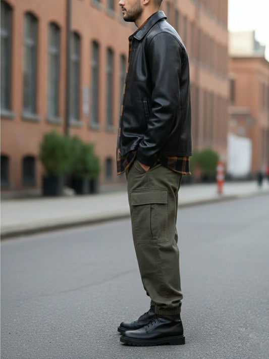 Shirt Collar Jacket in Black Vegan Leather