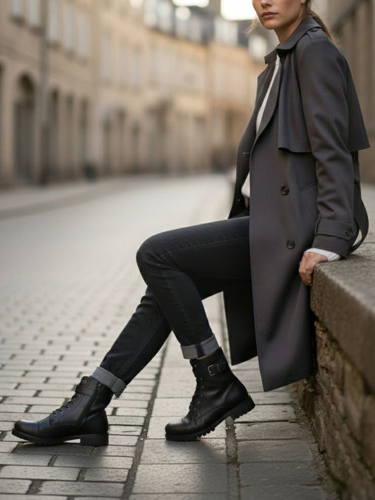 Buckled Work Boots in Black