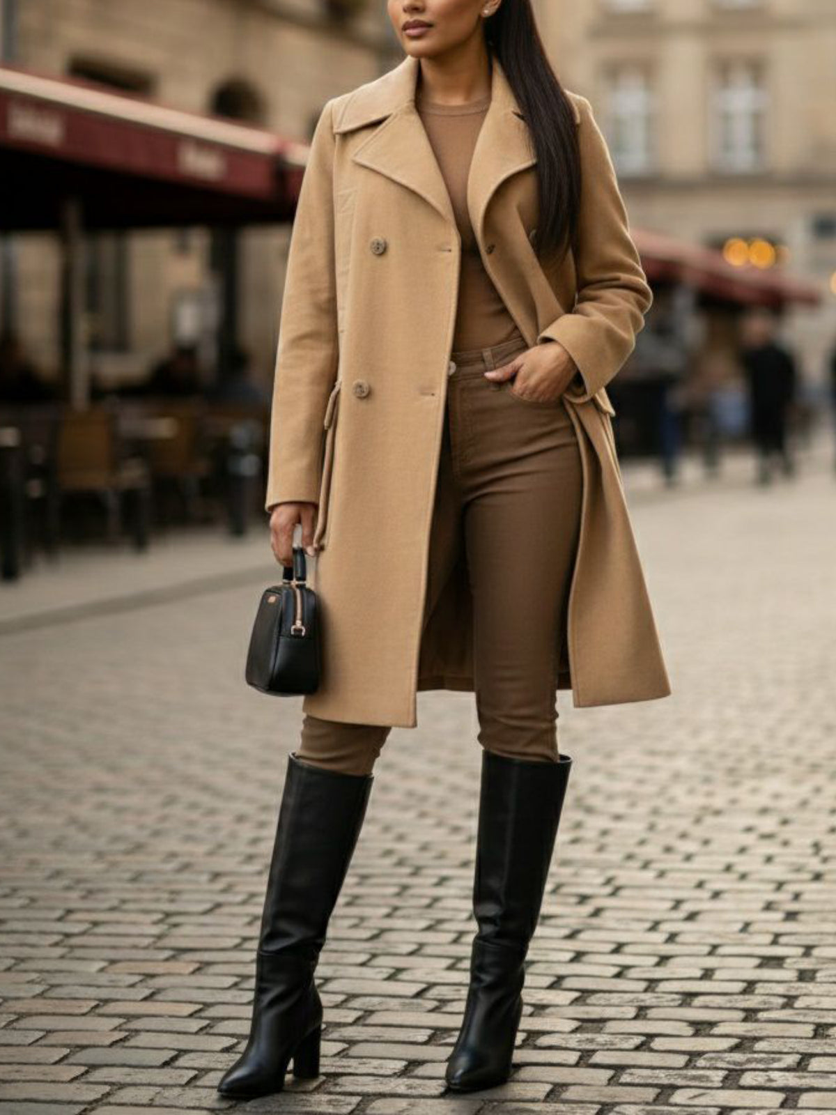 Vegan Wool Oversize Coat in Tan