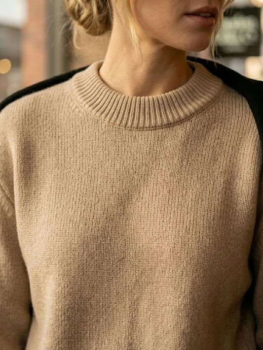 Recycled Knit Crew Neck in Beige Knit