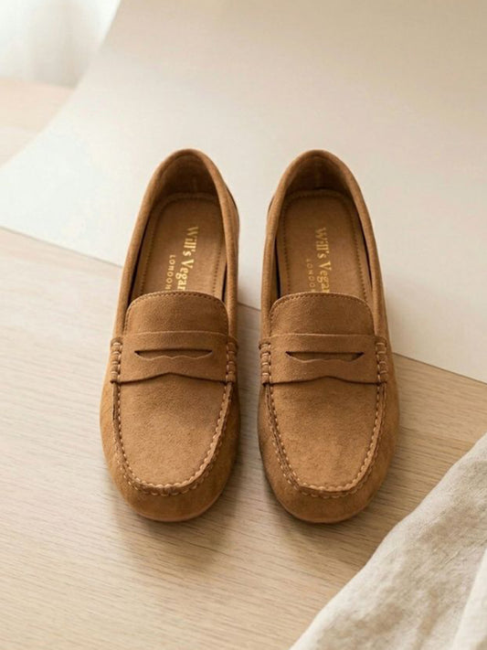 Vegan Suede Penny Loafers in Chestnut Vegan Suede