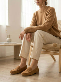 Vegan Suede Penny Loafers in Chestnut Vegan Suede