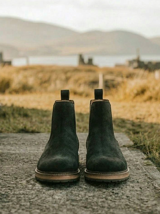 Continental Chelsea Boots in Black Vegan Suede