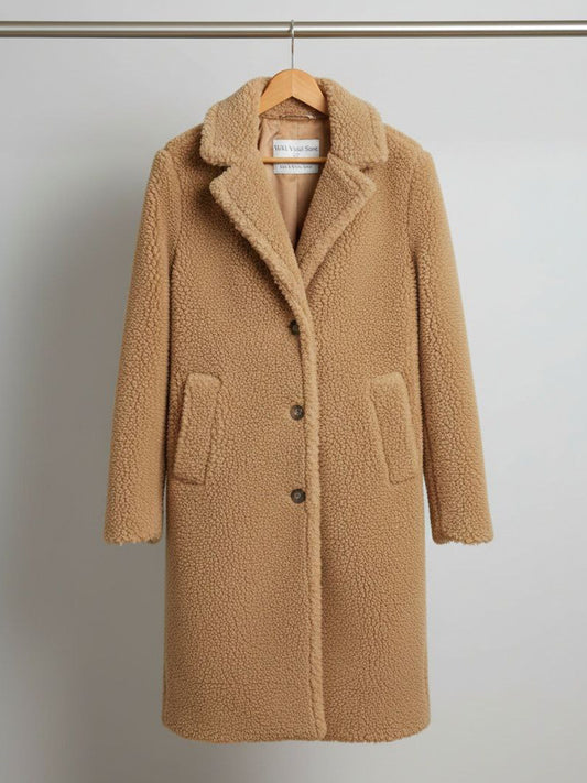 Recycled Teddy Coat in Tan Recycled Teddy