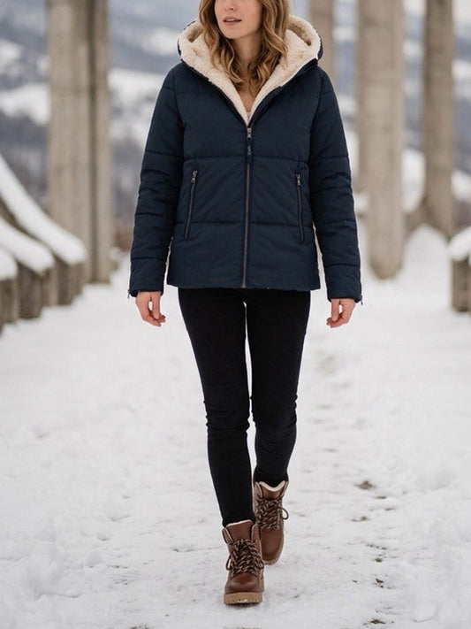 Recycled Vegan Shearling Puffer in Black & Cream