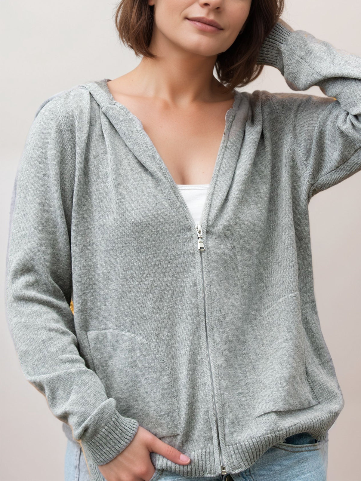 Recycled Knit Hoodie in Grey Knit