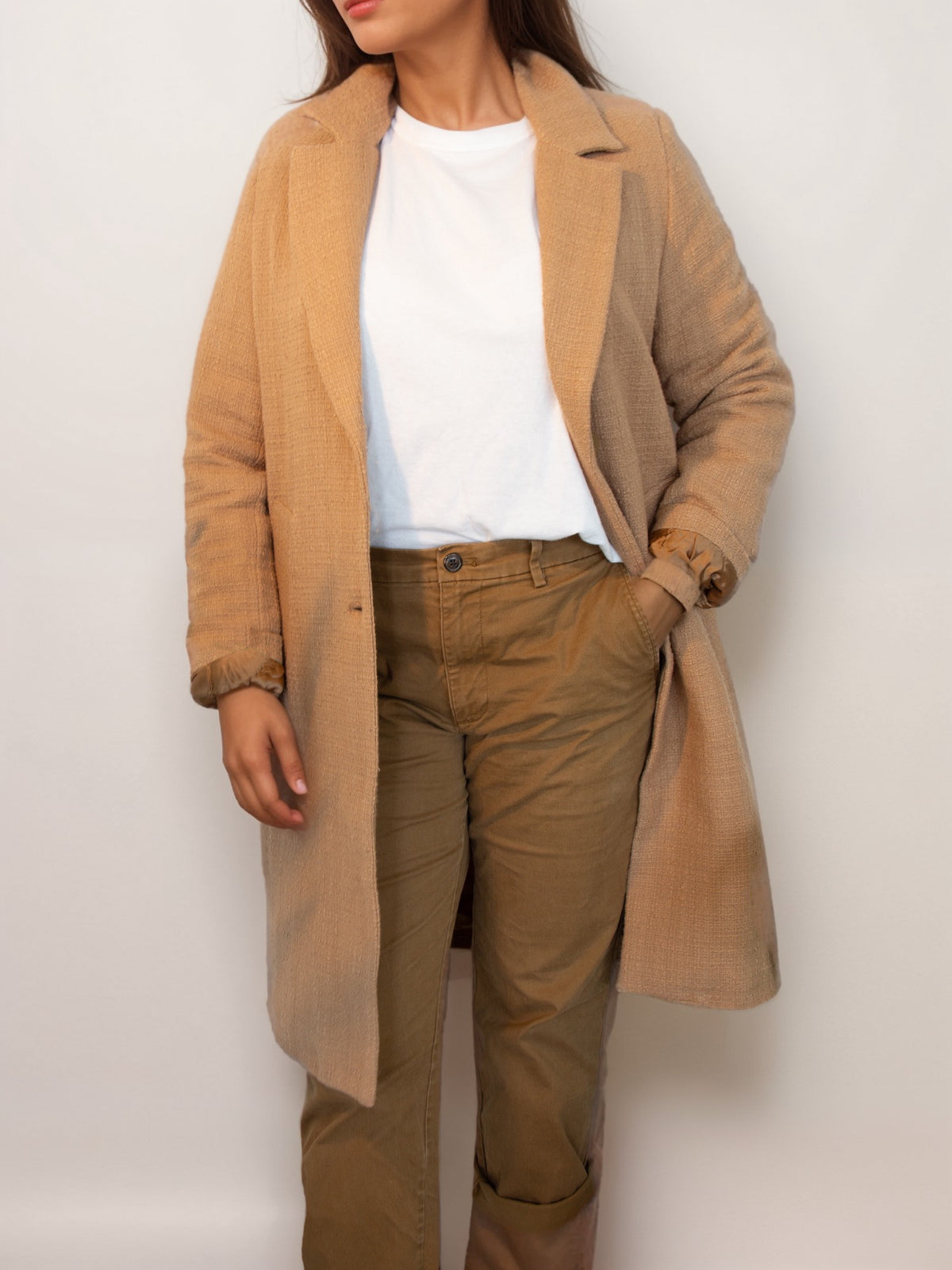 Structured Vegan Wool Coat in Tan