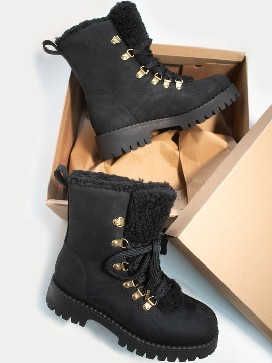 Recycled Vegan Shearling Boots in Black