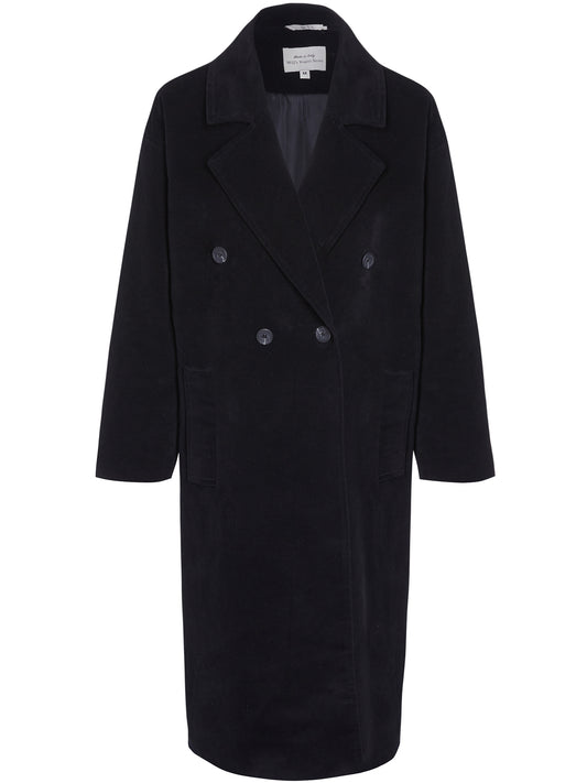 Double Breasted Vegan Wool Coat in Black