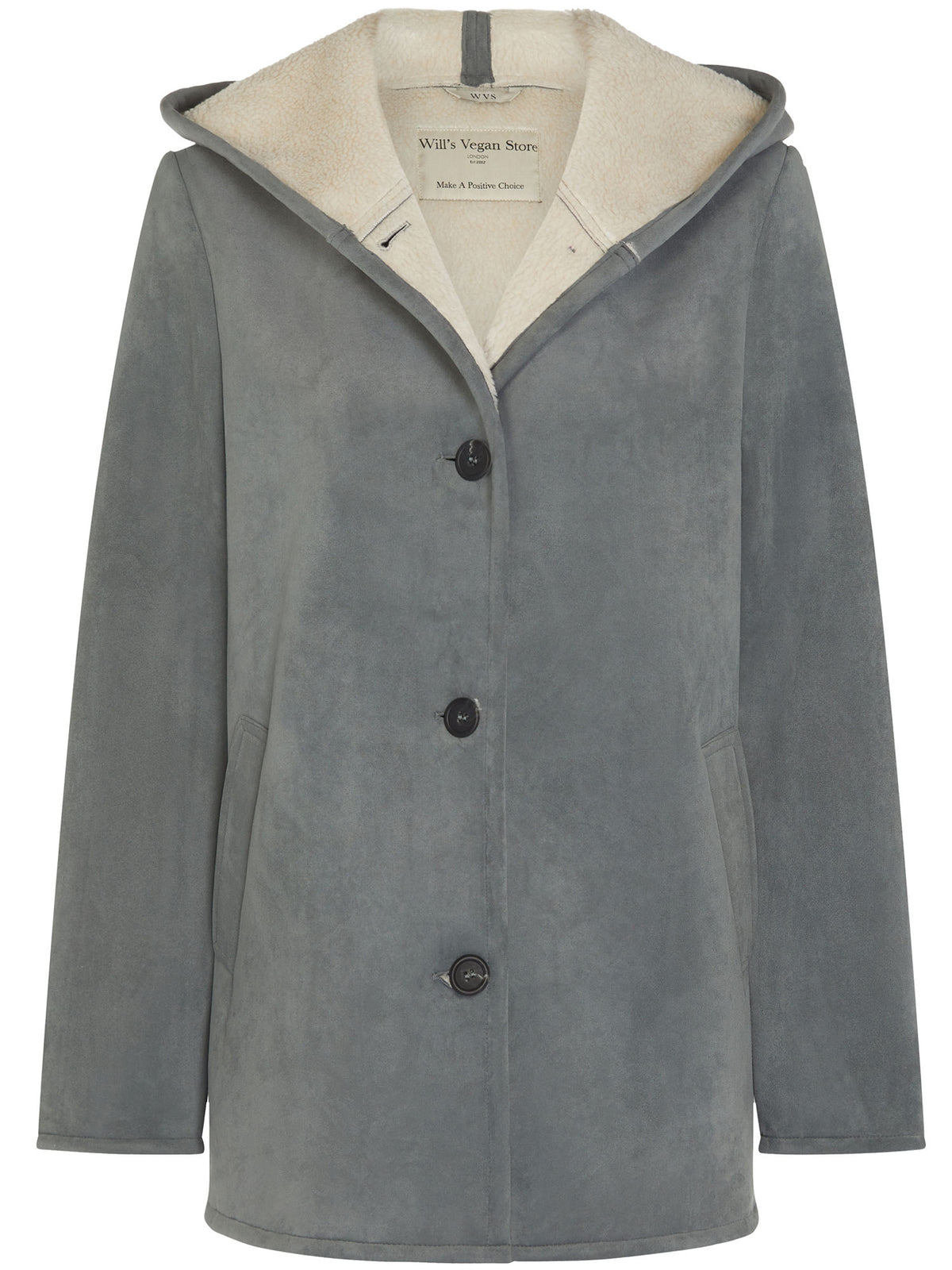 Recycled Vegan Shearling Coat in Grey Recycled Vegan Shearling