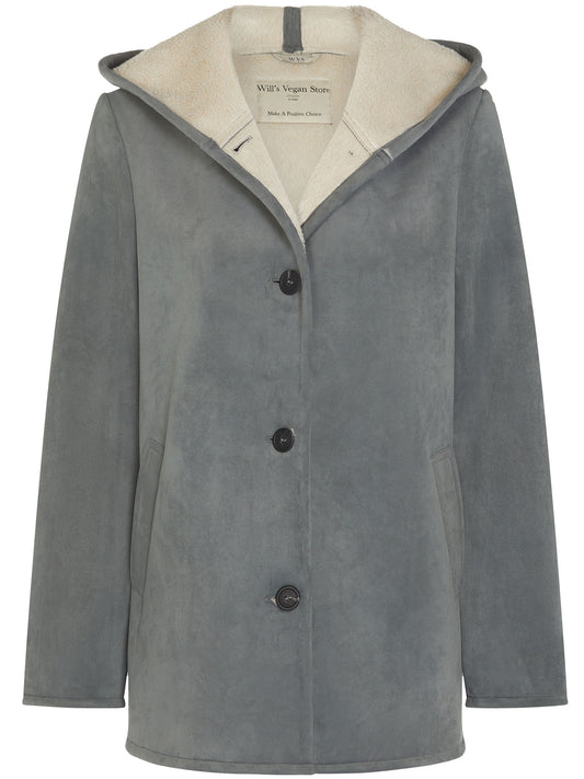 Recycled Vegan Shearling Coat in Tan Recycled Vegan Shearling