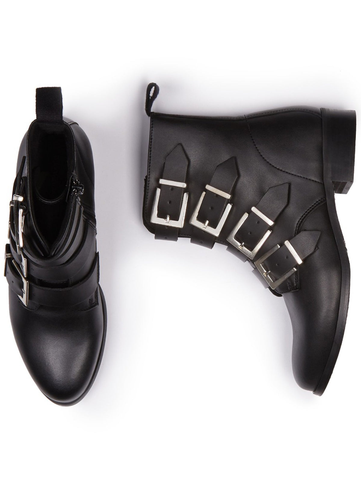 4 Strap Biker Boots in Black