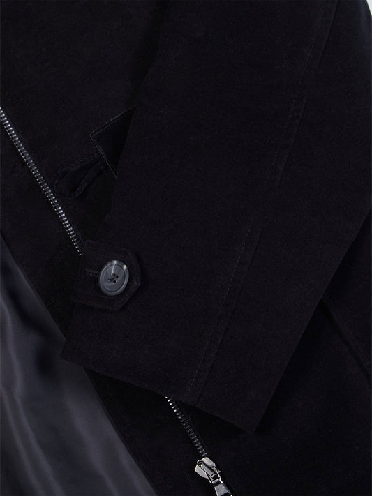 Vegan Wool Duffle Coat with Recycled Vegan Shearling in Black & Cream
