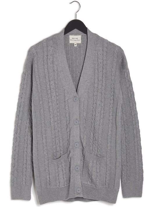 Chunky Button Up Knitted Cardigan in Grey