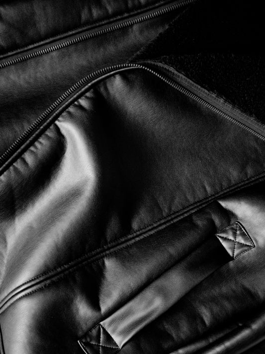 Oversized Recycled Vegan Shearling Aviator Jacket in Black Vegan Leather