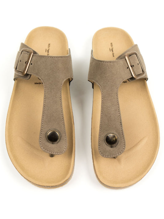 Toe Peg Footbed Sandals in Taupe Vegan Suede, toe detail