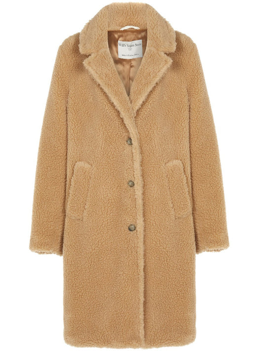 Recycled Teddy Coat in Tan Recycled Teddy