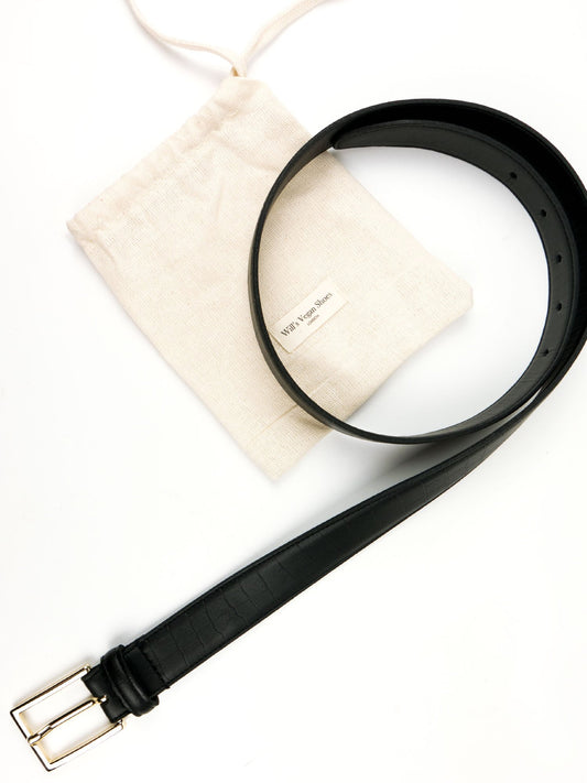 Luxe 3cm Belt in Tooled Black Vegan Leather