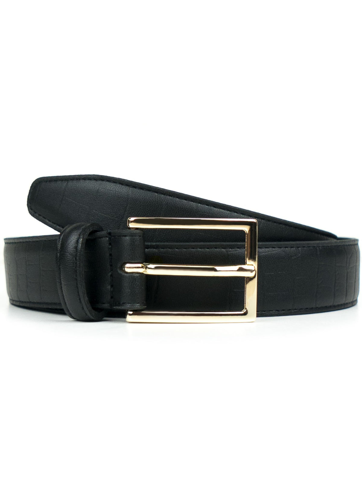 Luxe 3cm Belt in Tooled Black Vegan Leather