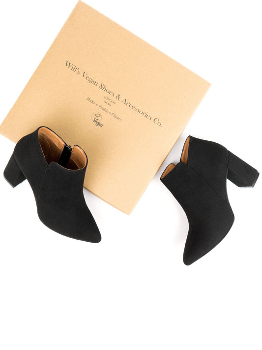 Point Toe Boots in Black Vegan Suede, toe detail